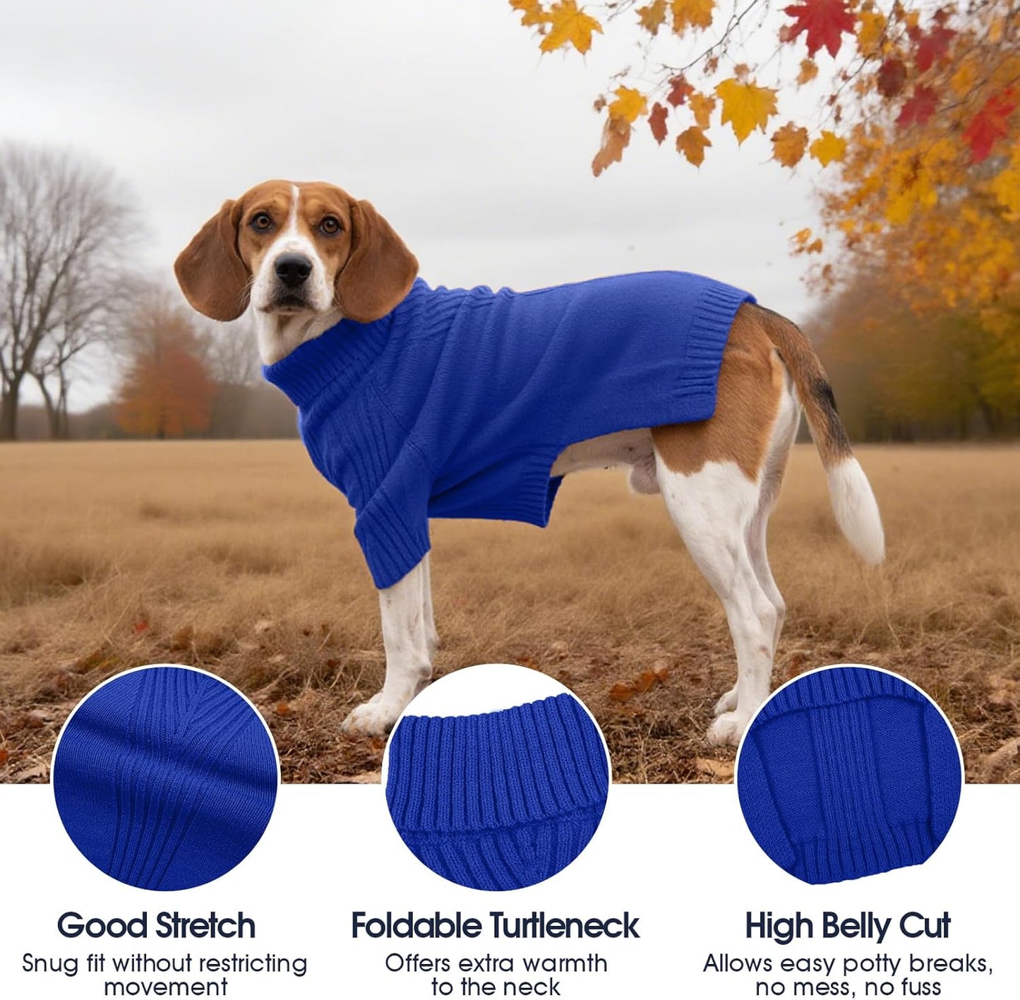 IECOii Extra Large Dog Sweater 4XL,Thermal Warm Dog Sweaters for Giant Breed Dogs,Turtleneck Knitted Knitwear for Pet Winter,Stretchy&Easy On Doggy Sweatshirt for Doberman,Great Dane(Royal Blue,XXXXL)