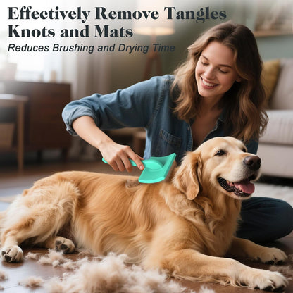 2PCS Slicker Brush for Dogs & Pet Comb,Professional Dog Grooming Brush (Goldendoodles,Poodles,Labradoodles) with Extra Long Pins to Effectively Remove Tangles, Knots and Mats (Cyan Large)