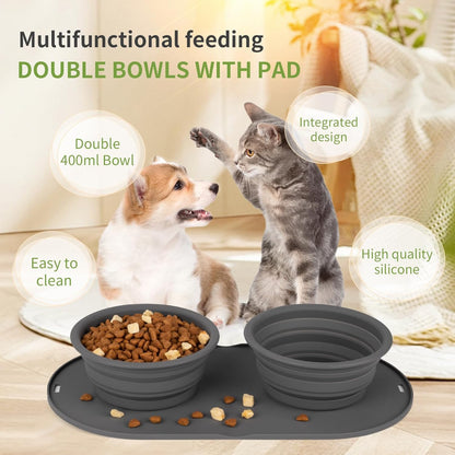 Puppy Dog Bowl,Travel Bowls Dog Food Bowls&Dog Water Bowls,No Spills,Collapsible Double Bowl,Suitable for Small and Medium Sized Dogs(Dark Grey)
