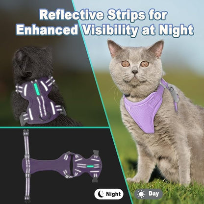 Cat Harness and Leash Set Escape Proof for Kitten Walking, Soft Adjustable Top Handle Vest Harnesses for Cats, Easy Control Breathable Reflective Small Medium Large, Violet Purple, M