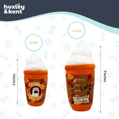 Huxley & Kent Funny Dog Toy w/Squeaker – Fall Power Plush Squeaky Dog Toys for Small, Medium & Large Dogs – Soft Stuffed Animal for Indoor Play & Fetch - Puggin Spice Latte, Large