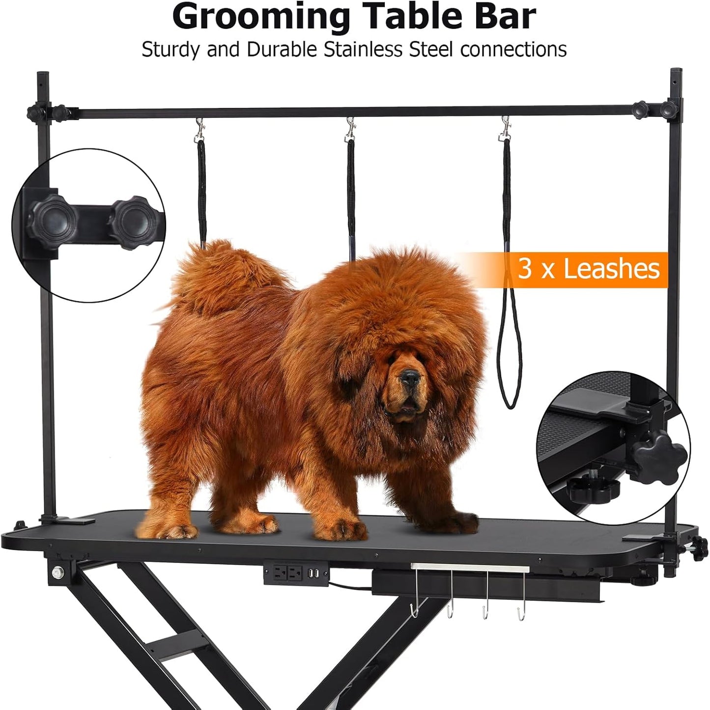 47” Electric Lift Dog Grooming Table (Black), Heavy Duty Electric Grooming Arm Table for Pets & Large Dogs Adjustable Height: 9.4 in-39.4 in Non-slip Desktop with Gantry Crane Set