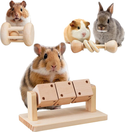 3 Pcs Wooden Hamster Enrichment Toys, Guinea Pig Chew Toys for Syrian & Dwarf Hamsters,Rabbits, Gerbils, Rats, Chinchillas, Small Animals Playing Teeth Grinding Indoor Outdoor