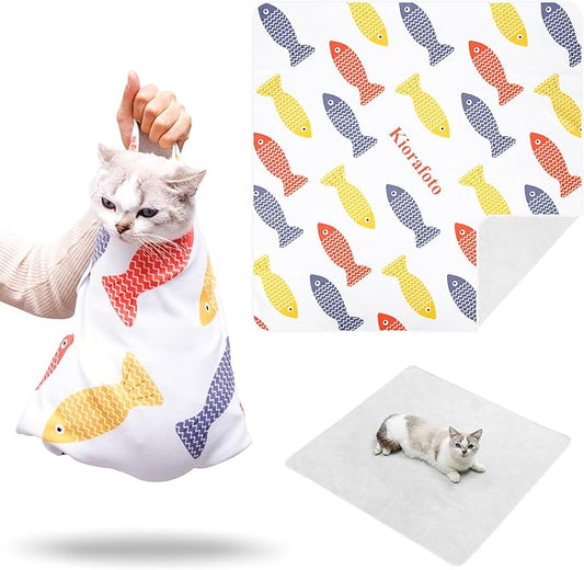 Kiorafoto 35.4" Extra Large Cat Wrap for Cutting Nails，Self-Stick Cat Grooming Wrap for Adult Cat & Small Dog, Anti-Scratch Cat Restraint Calming Wrap for Medicine, Cat Swaddle Wrap Grooming Supplies