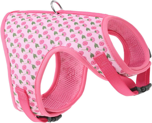 Mile High Life Dog Harness, Air Mesh Floral Vest Harness for 20 lbs Small Dogs & Cats, Easy Get on Adjustable Easy Closures Both Neck and Chest(Pink Flower, M Chest 18"-20")