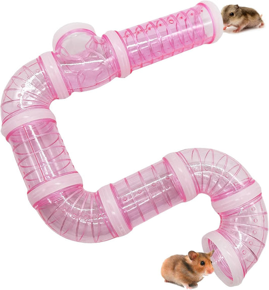 8PCS Hamster Tunnel Tube DIY Assorted Toy Transparent Adventure Pipe Playground Excercise Set for Mouse Syrian Hamster Gerbil (Pink)