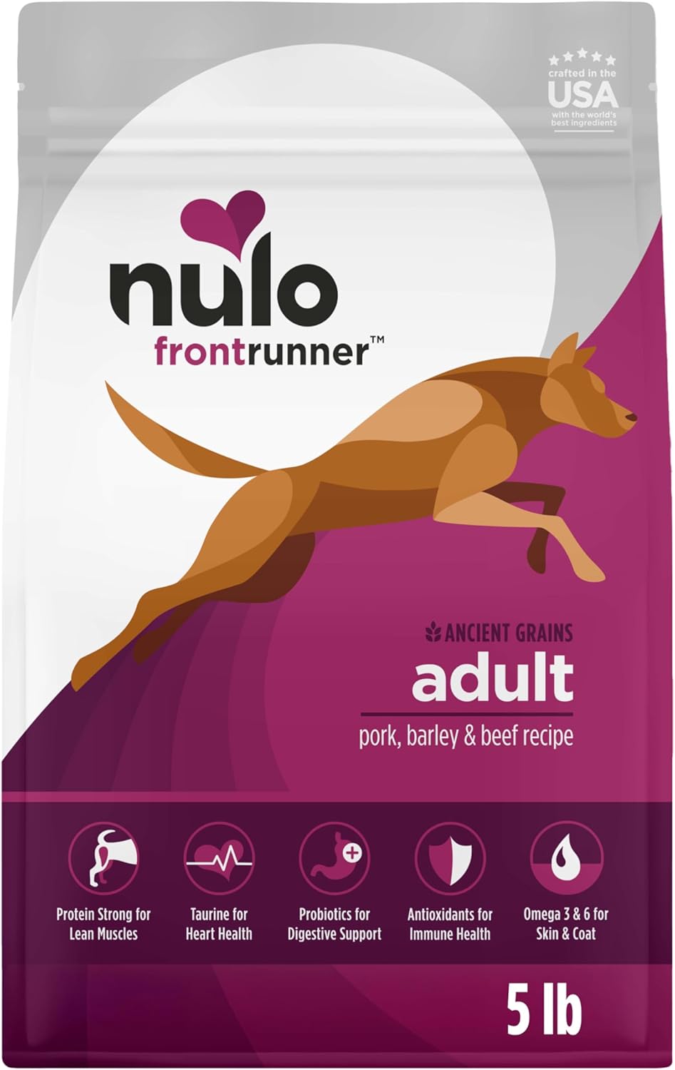 Nulo Frontrunner Ancient Grains High-Protein Dog Food, Pork, Barley, & Beef Recipe- Natural Dry Dog Food with Probiotics, Grain-Inclusive Kibble for Adult Dogs, 5 lb Bag