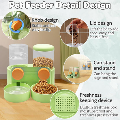 kathson Hanging Automatic Pet Food Water Dispenser,Cat Food and Water Dispenser Set Rabbit Water Dispenser Small Animal Feeding&Watering Supplies for Small Cats Dogs,Rabbits,Ferrets(Green)