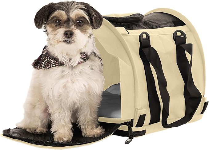 SturdiBag Pro 2.0 Pet Travel Carrier for Cats and Dogs | Soft Sided Pet Carrier Bag with Safety Clips and Seatbelt Straps for Airplane or Car Travel | Cube, Bone