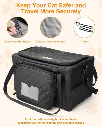 PETUX Small Cat Carrier - Pet Carrier Airline Approved for Kitten Under 10 lb - Escape-Proof, Foldable and Portable Cat Carriers with Removable Bag and Safety Buckle for Travel, Vet Visits - Black