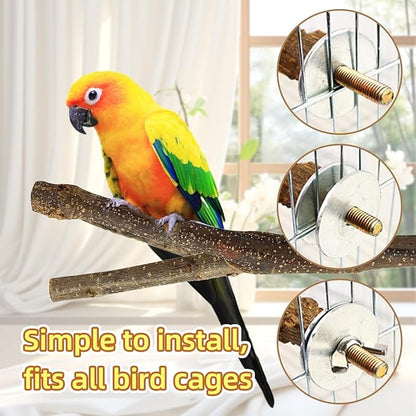 8-Piece Set Natural Wood Bird Perches - Wooden Parrot Stand with Fork Toys, Hanging Multi-Branch Platform, Hammock Swing - Suitable for Parakeets, Budgies - Durable Pet Bird Accessories