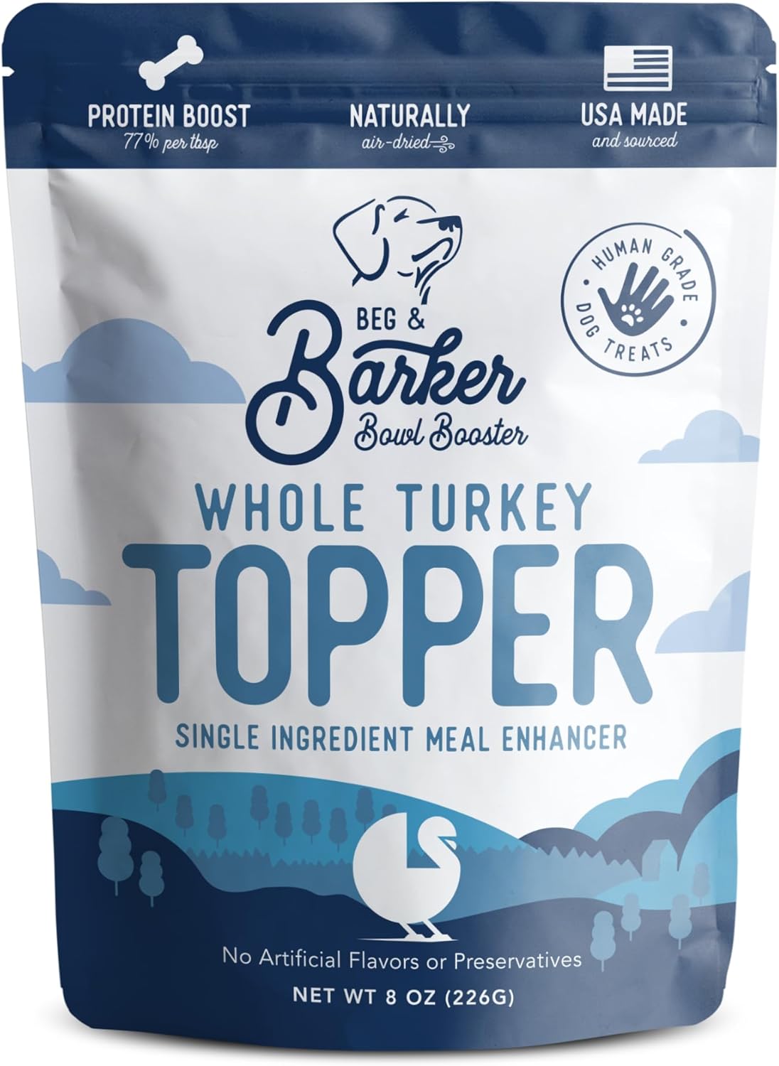 Beg & Barker Turkey Dog Food Toppers for Picky Eaters (8 Ounce, Pack of 1) - Bowl Booster with Whole Turkey - Premium Meal Mixers for Dogs - Single Ingredient, Human Grade, Grain Free