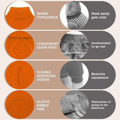 BINGPET Thermal Knitted Dog Sweater for Small Medium Large Dogs,Winter Dog Cat Coat Warm Sweartershirts Outfits,Classic Cable Knit Turtleneck Pullover Dog Jumper Coat Warm Sweartershirts