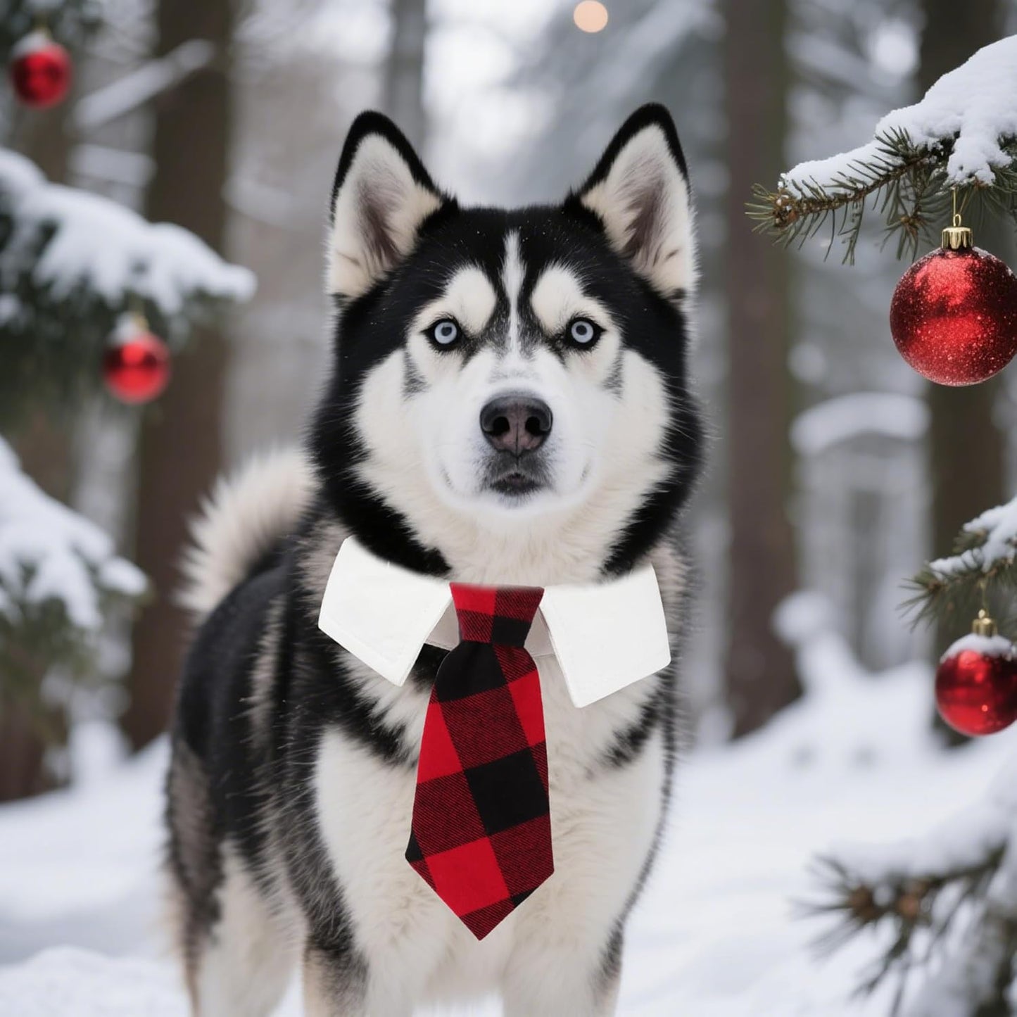 ADOGGYGO Christmas Dog Necktie, Xmas Pet Tuxedo Costume, Red Plaid Christmas Neck Tie Collars for Medium Dogs (Medium)