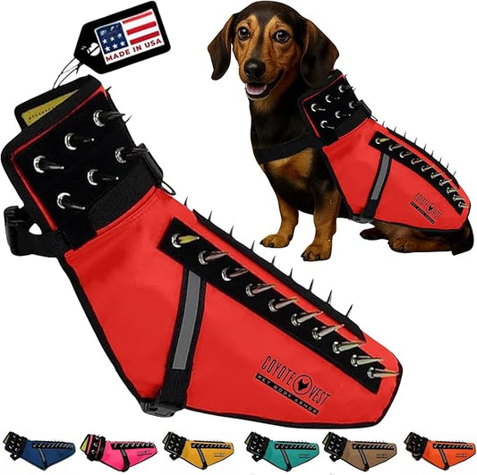CoyoteVest Dog Harness Protection Vest, Reflective Dog Accessories with Spikes to Shield Your Pet from Raptor and Animal Attacks, Proudly Made in America (Small, Red)