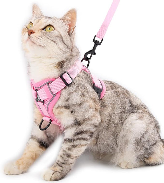 Cat Harness and Leash Set Escape Proof Tactical Large Kitten Harness Emotional Support Cat Vest, Pink, L