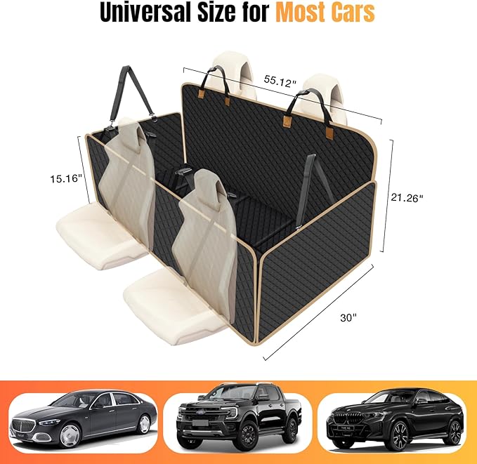 Dog Car Seat Cover for Back Seat, Dog Car Bed Cover with Strong Hard Bottom, Back Seat Extender Hammock for Cars SUV Truck,4 Panels Black Large Size