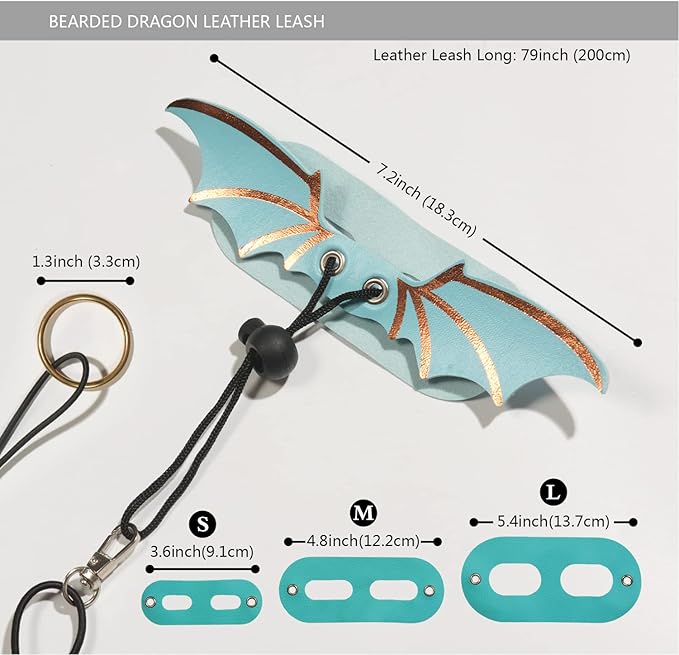 Bearded Dragon Leash and Harness Set, Beardie Carrier, Lizard Adjustable Harness with Leather Wings and Sling Bag, Reptile Small Pet Backpack Batwing Accessories (Blue)