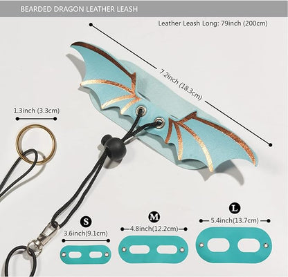 Bearded Dragon Leash and Harness Set, Beardie Carrier, Lizard Adjustable Harness with Leather Wings and Sling Bag, Reptile Small Pet Backpack Batwing Accessories (Blue)