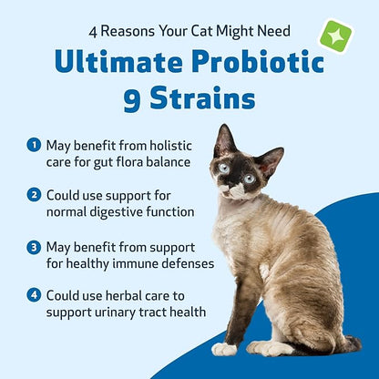 Pet Wellbeing Ultimate Probiotic 9 Strains with Prebiotics for Cats - Supports the Gut Microbiome and Digestion, Immune System Care, Urinary Tract Health, FOS, 2.5 billion CFU - 5.64 oz (160 g) Powder