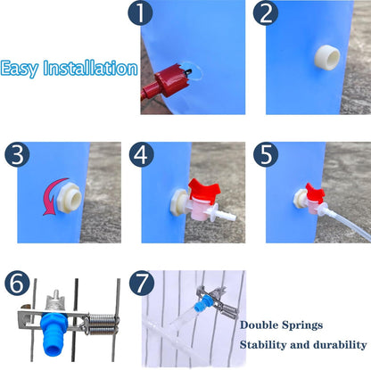 Automatic Rabbit Watering System Kit Include 15 Nipple Drinker Feeders, 20ft Hose, Watering System Bucket Connector, Hole Opener, 6 Spring Latches for Rabbit Cage Doors