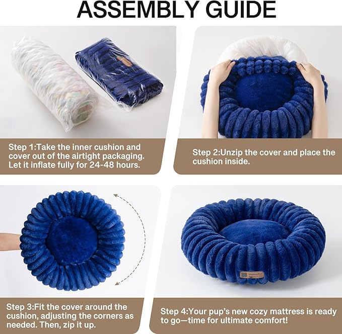 MEWOOFUN Donut Dog Beds for Small Dog, Calming Bed Round Cute Puppy Bed with Non-Slip Bottom, Fluffy Washable Pet Bed for Puppy and Kitten (Navy Blue, XS (20x20x6))