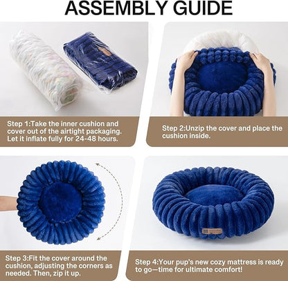 MEWOOFUN Donut Dog Beds for Small Dog, Calming Bed Round Cute Puppy Bed with Non-Slip Bottom, Fluffy Washable Pet Bed for Puppy and Kitten (Navy Blue, XS (20x20x6))