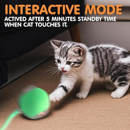 Rocfish Durable Interactive Cat Toys for Indoor Cats, Smart Automatic Cat Chase Ball Toy, Upgraded Speedy Tail Kitten Toy for Bored Indoor Adult Pets (Green)