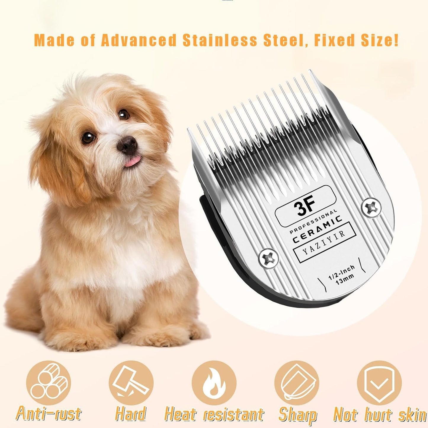 3F Dog Grooming Detachable Ceramic Blade,Compatible with WAHL 5 in 1 Blade for Wahl Arco, Bravura, Chromado, Creativa, Figura, and Motion Clippers. Cut Length 1/2-Inch 13mm