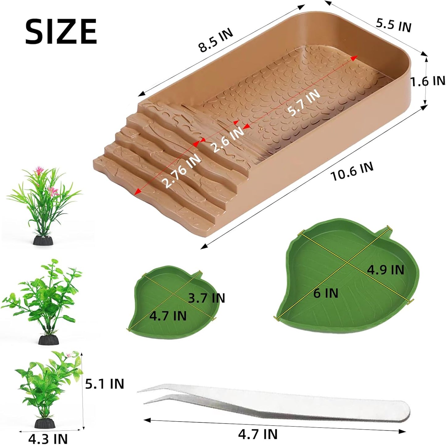 3 PCS Reptile Water Dish with Climbing Ramp, Leaf Reptile Water Bowl, Amphibians Habitat Yellow Tortoise Water Dish for Turtle, Gecko, Snake, Bearded Dragon, Lizard