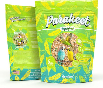 Mycelium Parakeet Superfood (5 LBS) | Organic Bird Seed for Parakeets & Small Pet Birds | Vitamin-Enhanced for Immunity, Brain & Heart Support | Non-GMO, Clean Ingredients, Made in USA