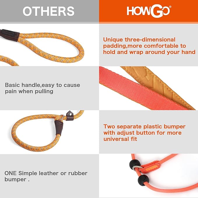 HOWGO Dog Slip Lead Dog Leash,Training Leash, No-Pull Slip Leash and Collar,Heavy Duty&Durable,Padded Handle,for All Breeds(Black, 3.6FT)