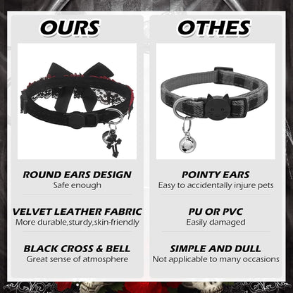 EXPAWLORER Cat Collar Breakaway,Adjustable Soft Velvet Cat Collar with Cross Accessory and Bell,Safety Quick Release Gothic Style Pet Collar for Cat,Kitten,Small Dog