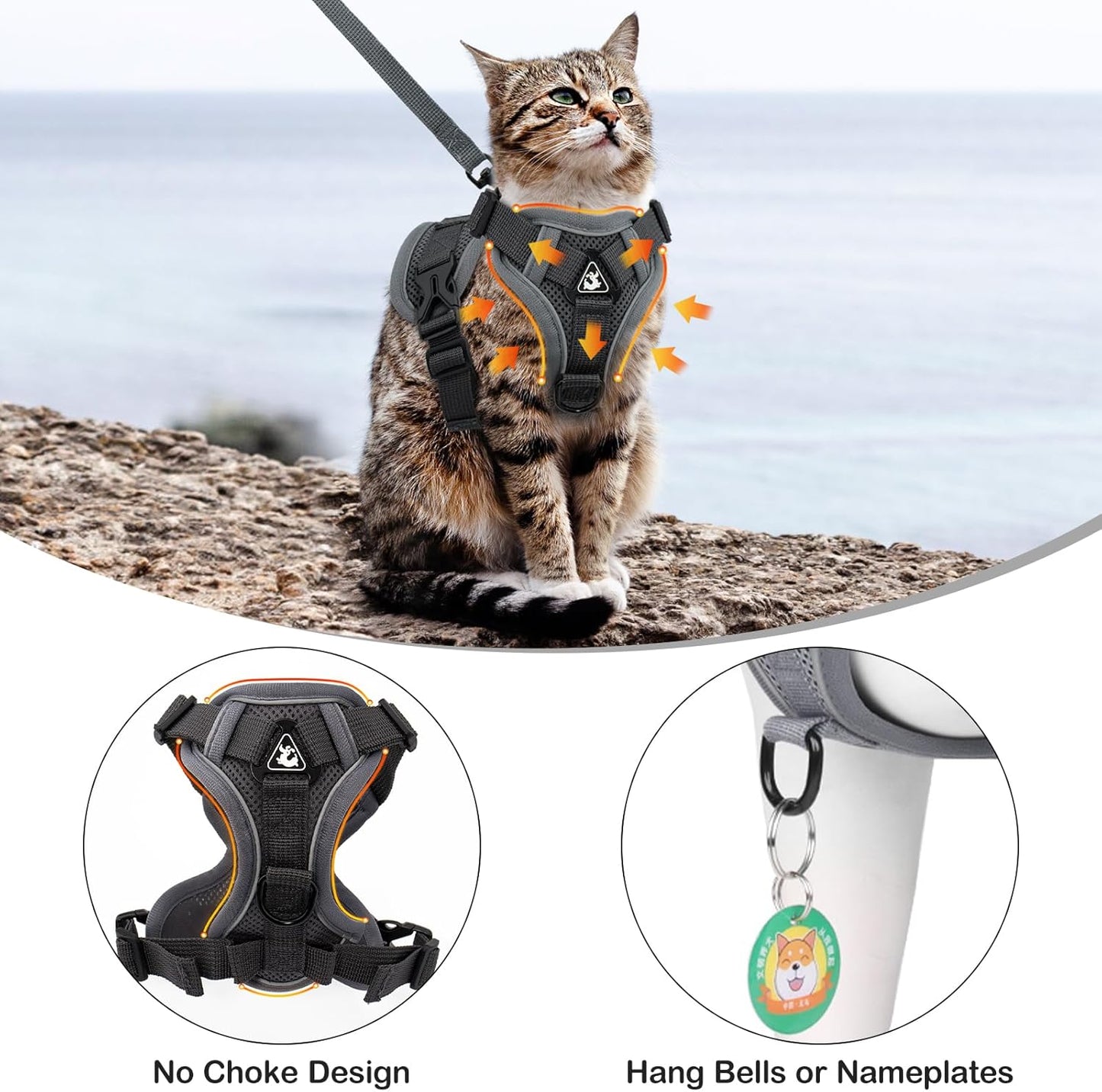 Cat Harness and Leash for Walking Soft Cat Harness Escape Proof, Adjustable Kitten Harness Cat Leash Reflective Strips Jacket, Breathable Cat Vest Harness Set for Kitten Easy to Wear Outdoor Walking