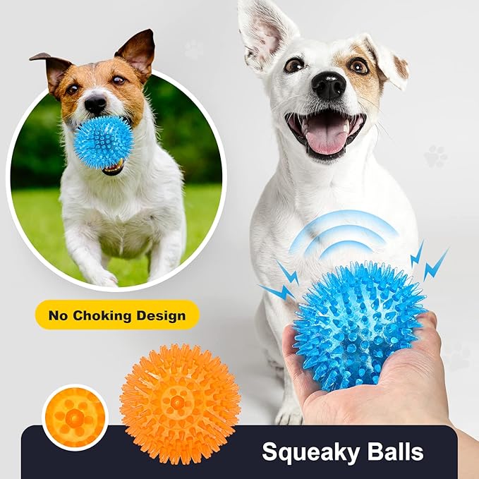 VITEVER 8 Colors 2.5” Squeaky Dog Toy Balls for Small Medium Dogs, Puppy Chew Toys for Teething, Spiky Balls for Small Dogs, Durable Toys for Teeth Cleaning and Training - Safe, BPA Free