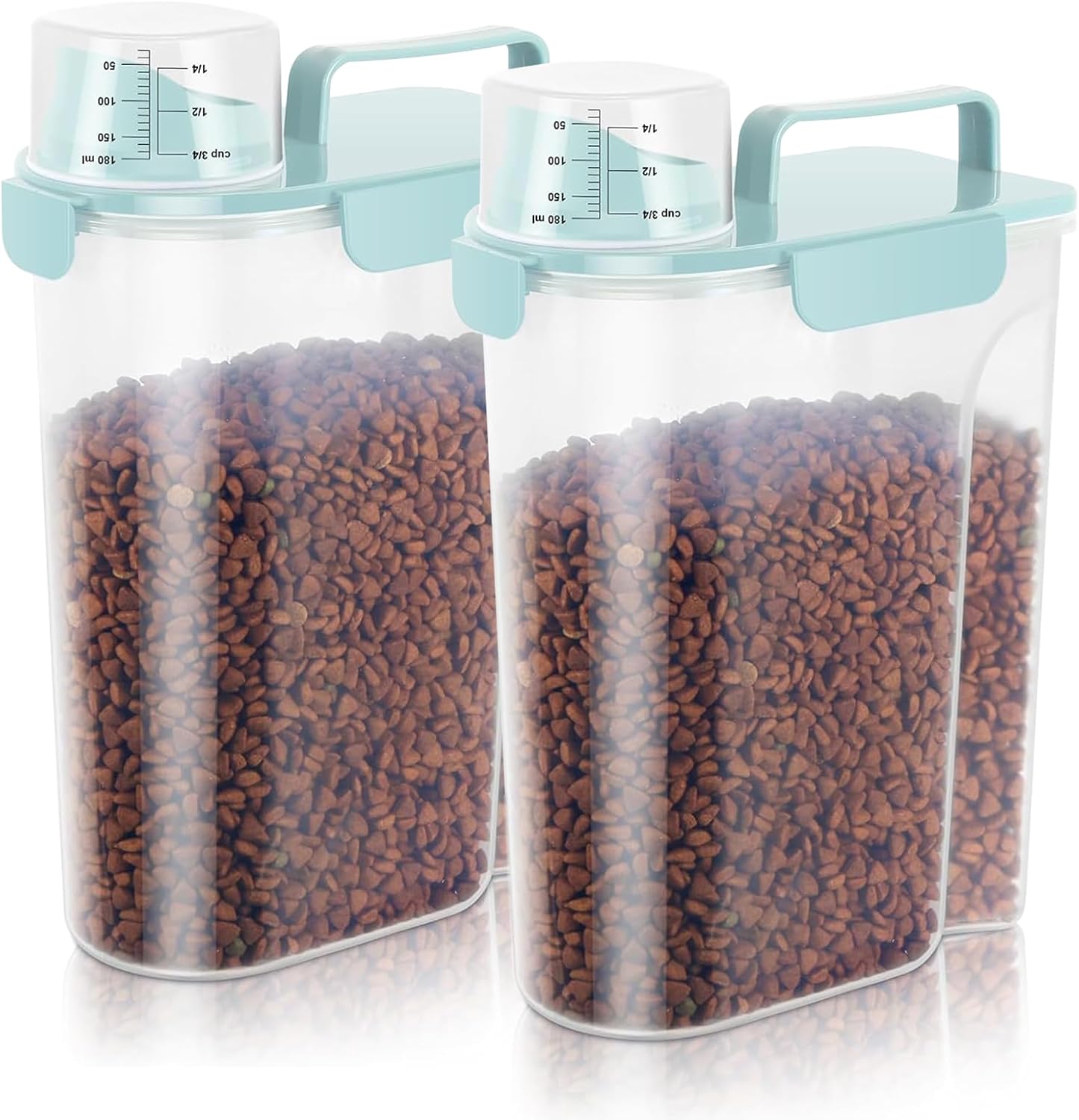 5-7LBS Dog Cat Storage Container Portable with Upgraded Large Spout and Cup, Plastic Pet Food Dispenser for Small Animal Kibble, Bird Seed, Oatmeal, Rice, Flour, Brown Sugart-2 Pack Sky Blue