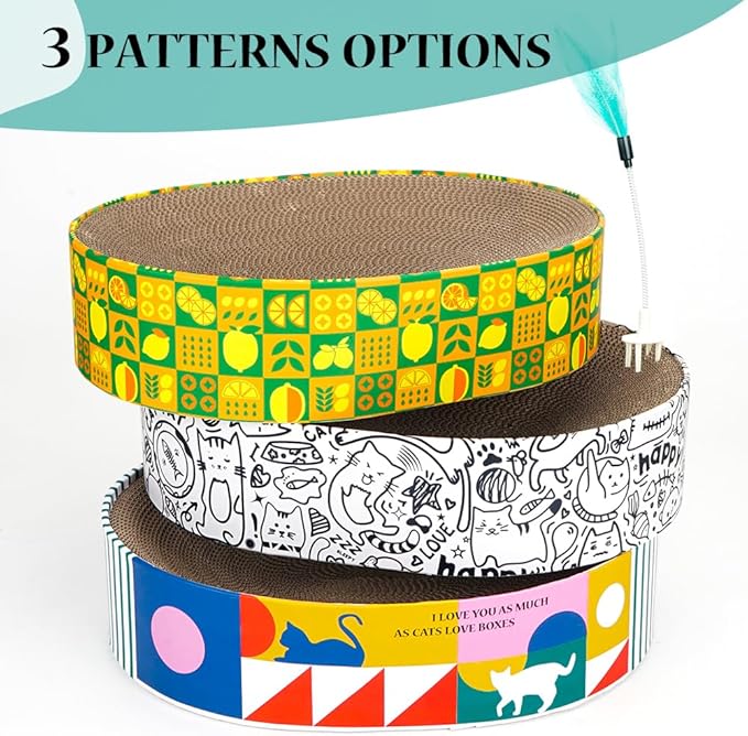 Cat Scratcher Cardboard 2in1 Oval Cat Scratcher Bed for Indoor Cats Cat Scratch Pad Bowl with Scratching Toy Corrugated Lounge Bed&Furniture Protector &Training Toy XL(Graffiti