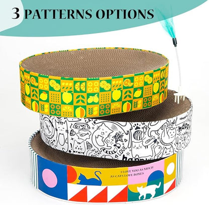 Cat Scratcher Cardboard 2in1 Oval Cat Scratcher Bed for Indoor Cats Cat Scratch Pad Bowl with Scratching Toy Corrugated Lounge Bed&Furniture Protector &Training Toy XL(Graffiti