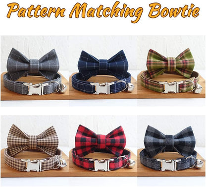 Personalized Cat Collar with Name Plate,Adjustable Tough Nylon Cat ID Collars with Bell,Customize Engraved Pet Name and Phone Number (Plaid Style B)