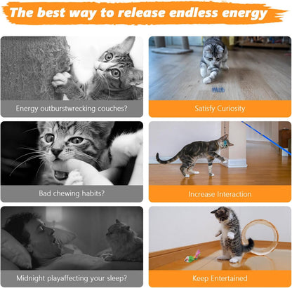 Cat Toys Pack, Interactive Cats Toys for Indoor Cat, Speedy Tail 2.0 Cat Toy, Teaser Feather Mouse Toy for Kittens (20PCS)