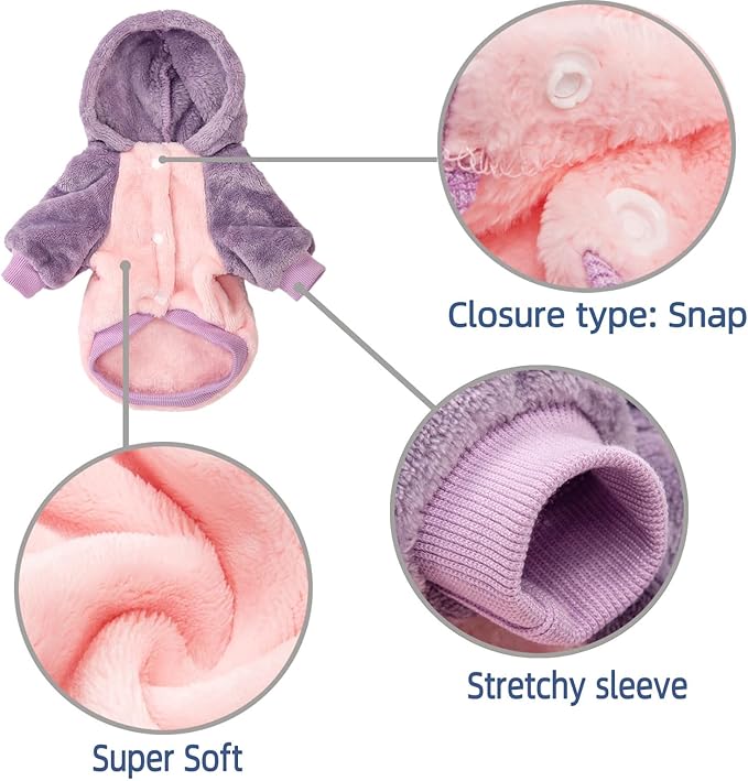 FabriCastle Dog Hooded Sweater, Dog Clothes for XXS XS Small Dogs Girl & Cats, Soft and Warm Pet Coat, Winter Pet Jacket, Doggy Apparel Costumes, Puppy Outfits Snap On Hoodies (Pink Body, X-Small)