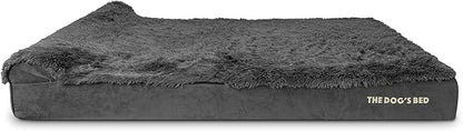 The Dog’s Bed Orthopedic Headrest Dog Bed XXXL Fur Grey, Memory Foam, Pain Relief for Arthritis, Hip & Elbow Dysplasia, Post Surgery, Lameness, Supportive, Waterproof Washable Cover