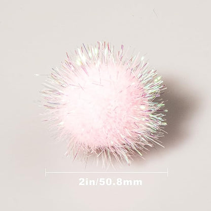 VAPKER 30 Pcs Cat Ball Toys Sparkle Balls Extra Large 2 Inch Cat's Favorite Chase Glitter Ball Glitter Tinsel Pom Poms Balls Light Pink Color