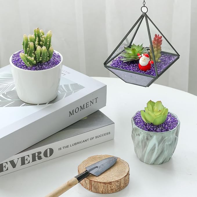 T4U Fish Tank Gravel 2 LB, Tumbled Small Rocks for Aquarium, Glass Beads for Vases, Succulent Rocks for Plants, Aquarium Gravel Decorative Pebbles for Terrarium Crafts Vase Filler, Purple