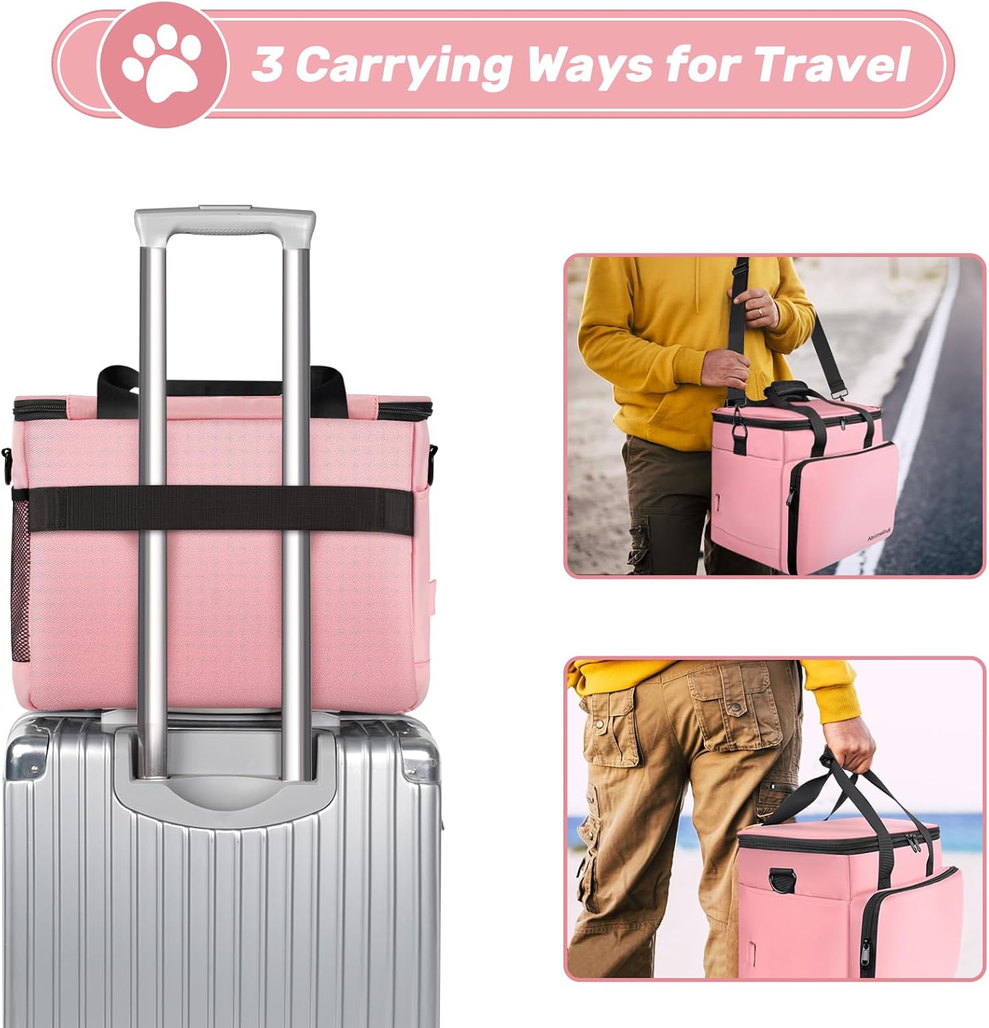 6 Set Dog Travel Bag, Large Pet Supplies for Dogs, Includes 2 Collapsible Dog Bowls, 2 Food Containers, 1 Treat Pouch with Pet Travel Bag, Pink