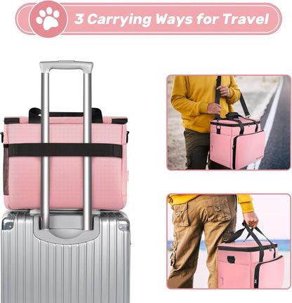 6 Set Dog Travel Bag, Large Pet Supplies for Dogs, Includes 2 Collapsible Dog Bowls, 2 Food Containers, 1 Treat Pouch with Pet Travel Bag, Pink
