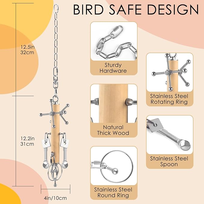 KATUMO Bird Toys, Parrot Pull Spoons, Spinning Toys for Small to Large Parrots