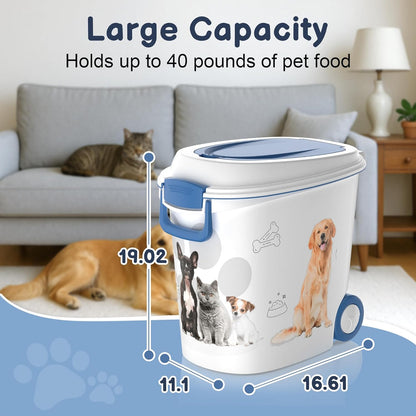 Pet Food Storage Container with Scoop & Slow Feeder Bowl – 40LB Large Capacity Dog Cat Food Dispenser, Durable Resin Dry Kibble Keep Food Fresh Organizer for Dogs Cats Birds, Blue