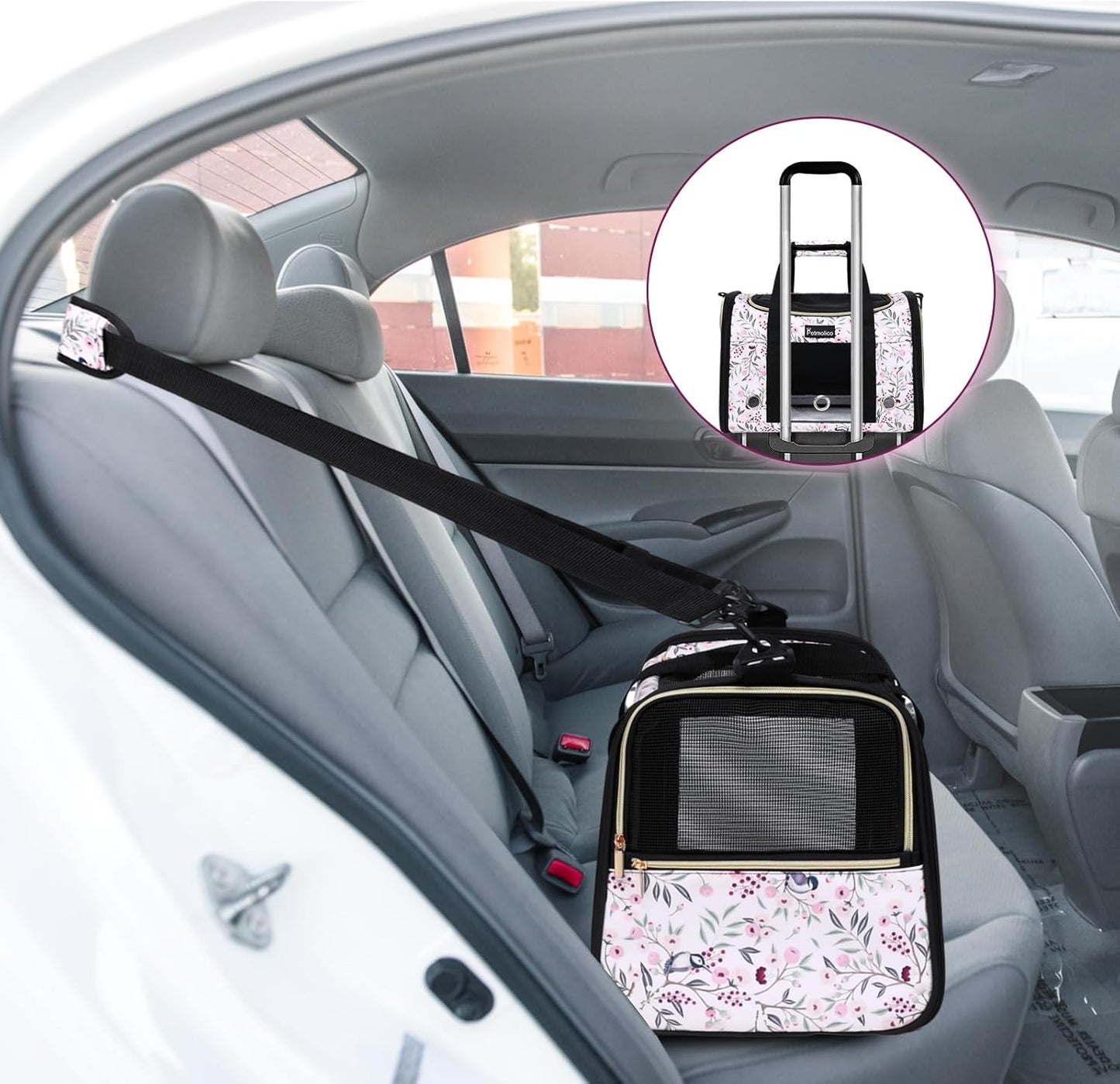 Petmolico Cat Carrier Soft-Sided Pet Bag for Small Medium Cats Puppies 16LBs - Airline Approved Pet Travel Carrier 3 Open Doors (Medium,Mixed Pink)