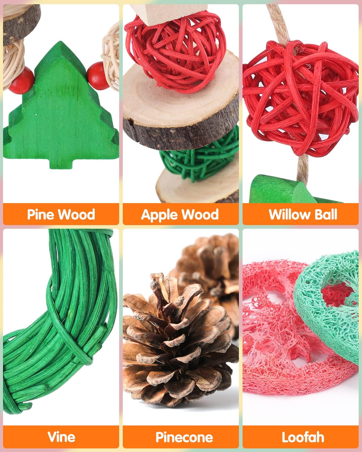 Xylolfsty 8PCS Christmas Guinea Pig Toys Xmas Chinchilla Toys Hamster Bunny Rabbit Treats for Teeth Grinding Christmas Decor for Small Pet Cage Christmas pet Accessories Gifts Idea